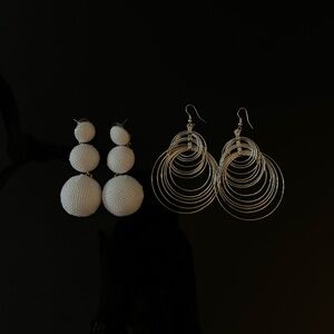 Elegant Silver and White Earrings Set